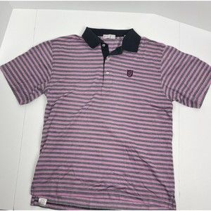 PETER MILLAR Golf Polo Shirt Fuschia Black Striped Mens Size Medium Short Sleeve